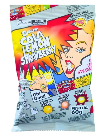 Bala Super Sour Candy Morango, Cola E Limao 60g