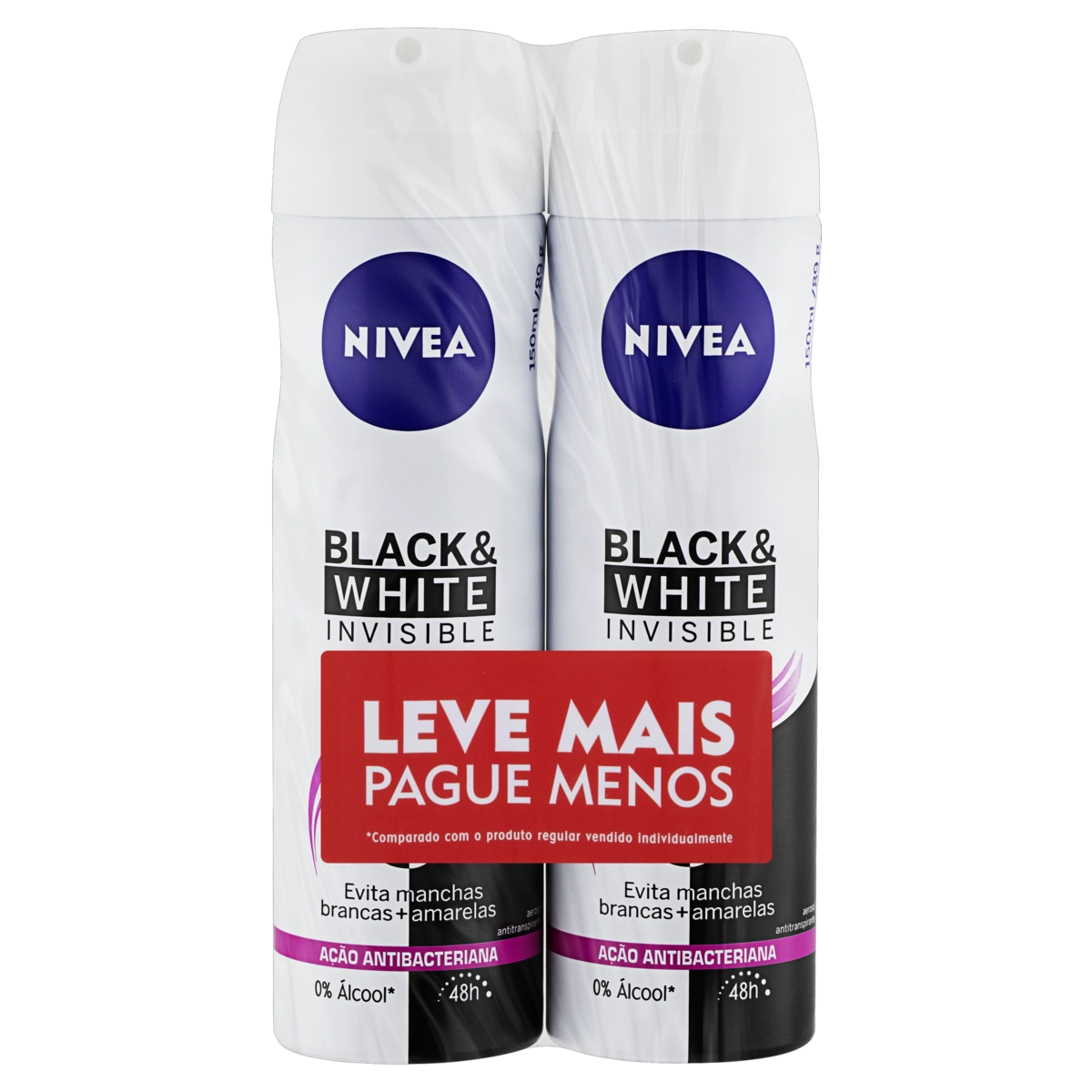 Pack Antitranspirante Aerossol Invisible Black White Clear Nivea 2 Unidades 150ml Cada Leve Mais Pag