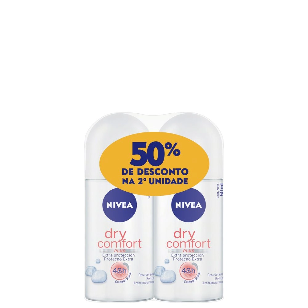 Pack Antitranspirante Roll On Nivea Dry Comfort Plus 2 Unidades 50ml Cada Grátis 50 De Desconto Na 2
