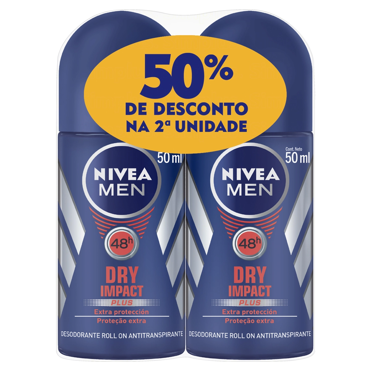 Pack Antitranspirante Roll On Nivea Men Dry Impact Plus 2 Unidades 50ml Cada Grátis 50 De Desconto N