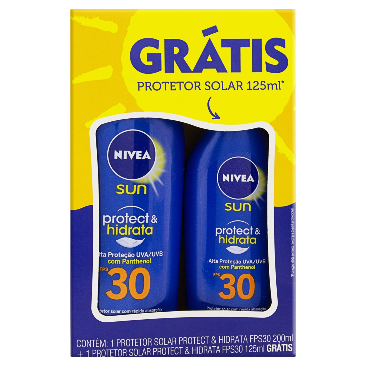 Kit Protetor Solar 200ml Grátis Protetor Solar 125ml Protect Hidrata Fps 30 Nivea Sun