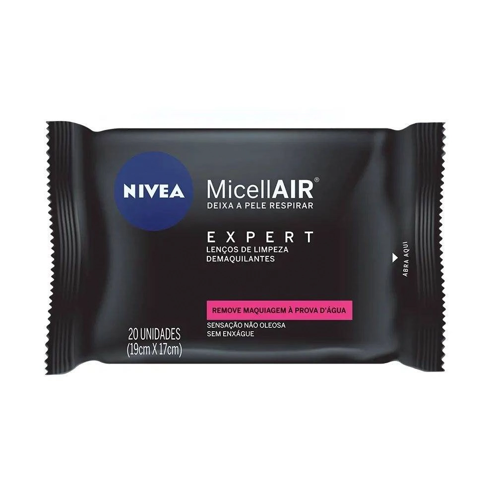 Lenço Umedecido Demaquilante Expert Facial Nivea Micellair Pacote 20 Unidades