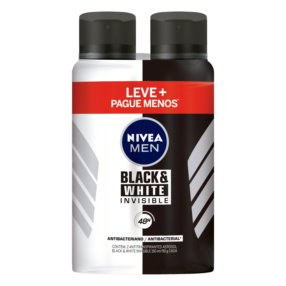 Pack Antitranspirante Aerossol Invisible Black White Nivea Men 2 Unidades 150ml Cada Spray Leve Mais