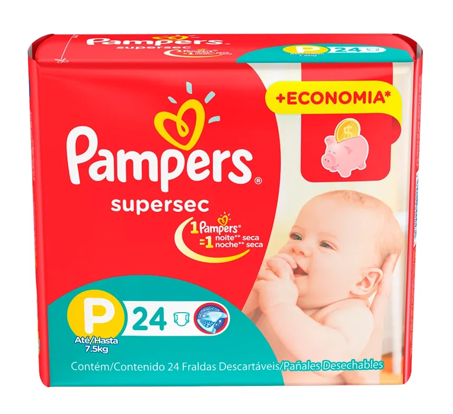 Fralda Descartável Infantil Pampers Supersec P Pacote 24 Unidades