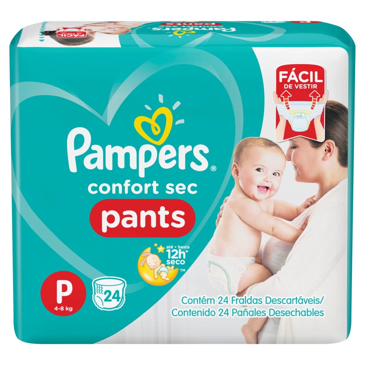 Fralda Descartável Infantil Pants Pampers Confort Sec P Pacote 24 Unidades
