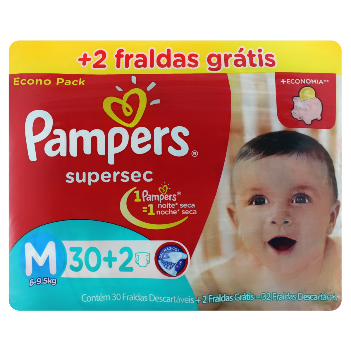 Fralda Descartável Infantil Pampers Supersec M Pacote Leve 32 Pague 30 Unidades