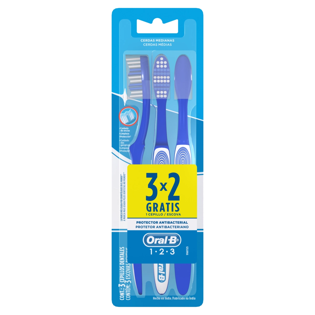 Escova Dental Média Oral B 1 2 3 Clean 3 Unidades