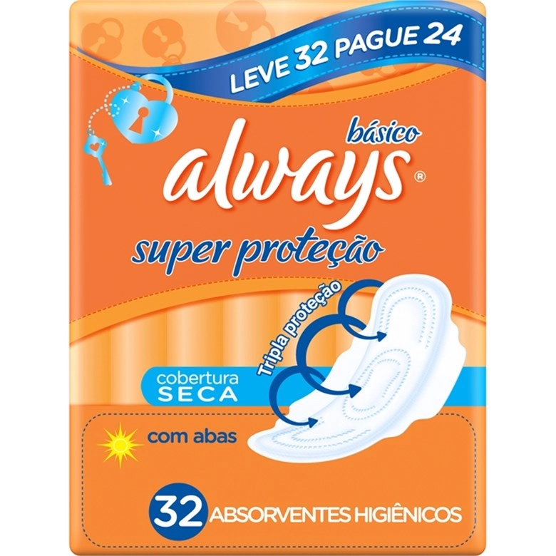 Absorvente Com Abas Seca Always Super Proteção Pacote 32 Unidades Leve Mais Pague Menos