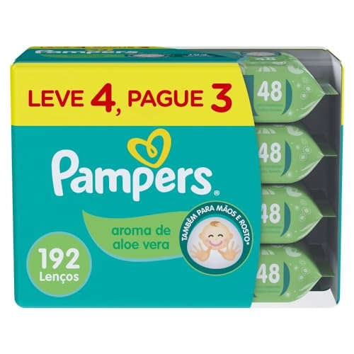 Pack Lenço Umedecido Infantil Aloe Vera Pampers Pacote Leve 4 Pague 3 Unidades