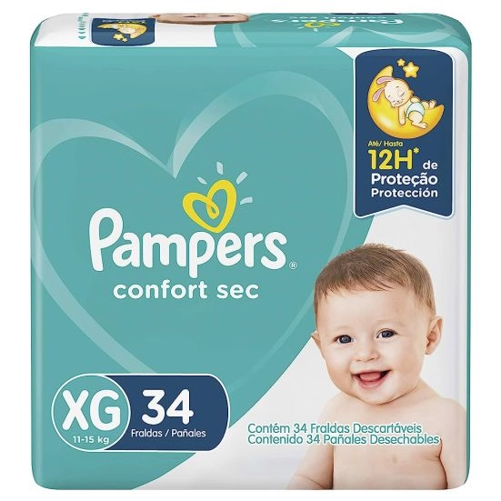 Fralda Descartável Infantil Pampers Confort Sec Xg Pacote 34 Unidades
