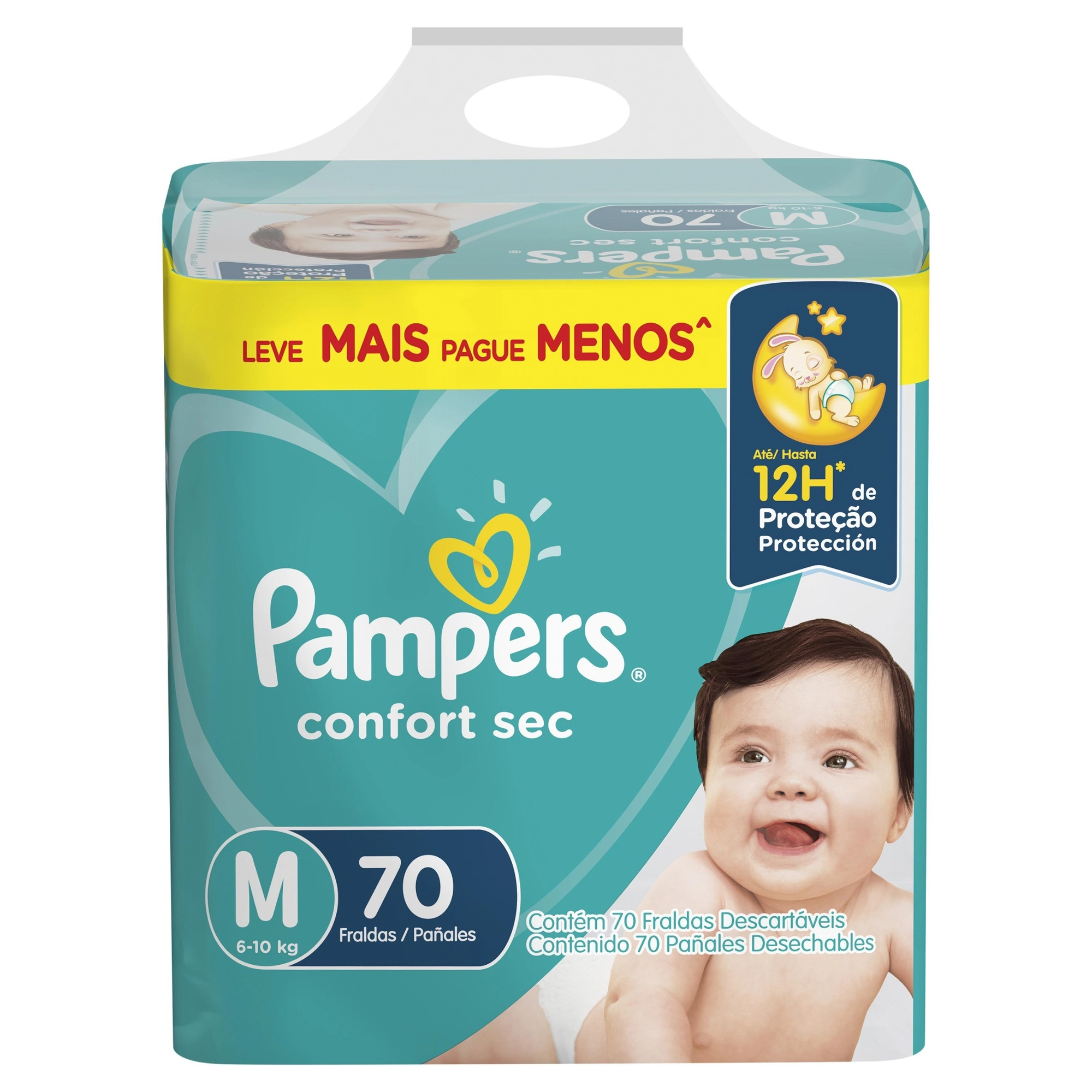 Fralda Descartável Infantil Pampers Confort Sec M Pacote 70 Unidades