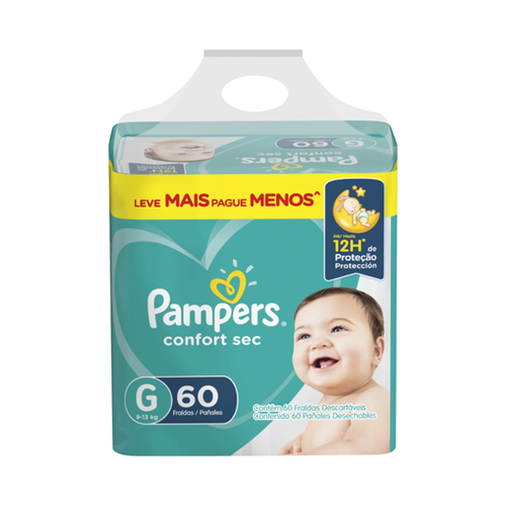 Fralda Descartável Infantil Pampers Confort Sec G Pacote 60 Unidades Leve Mais Pague Menos