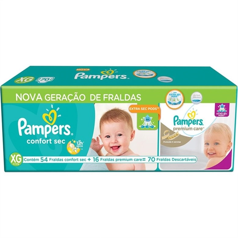Fralda Infantil Pampers Comfort Sec C/54 Premium C/16 Xg Unit
