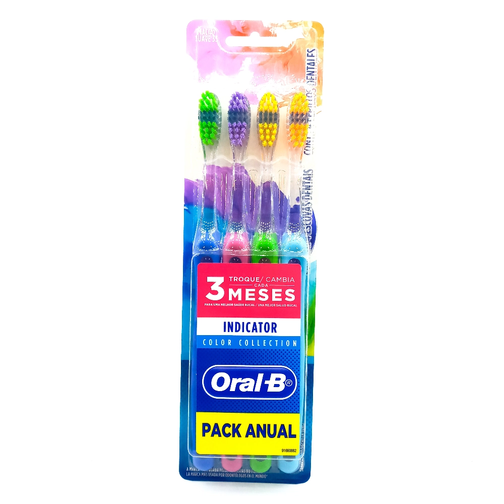 Escova Dental Macia 35 Oral B Indicator Color Collection 4 Unidades