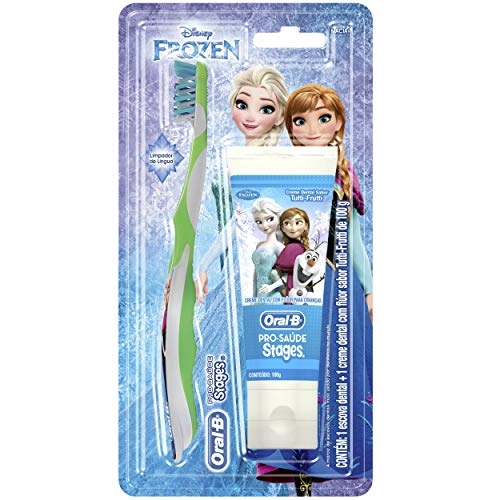 Kit Escova Macia Creme Dental Infantil Com Flúor Tutti Frutti Frozen Oral B Pro Saúde Stages 100g