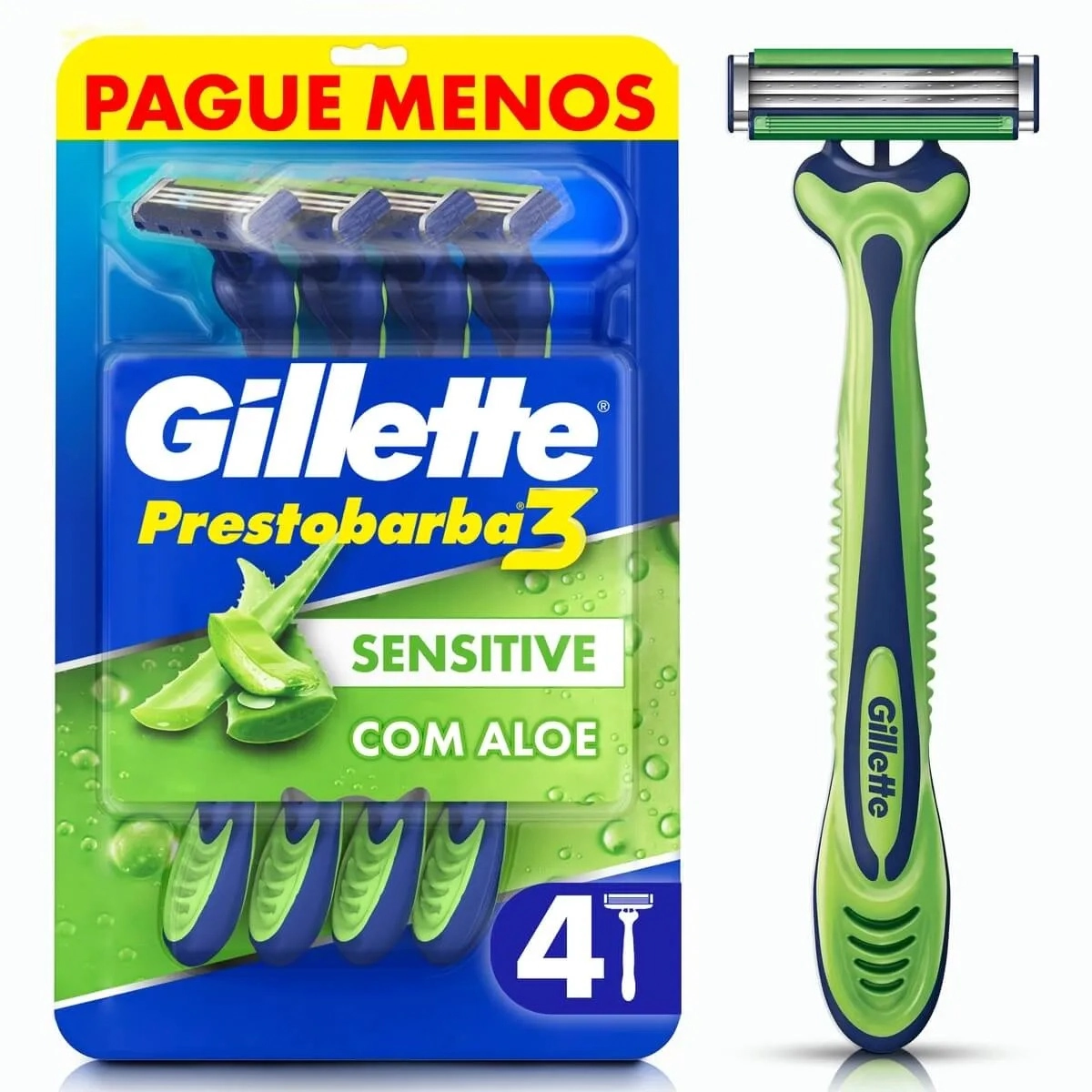 Aparelho Descartável Para Barbear Gillette Prestobarba3 Sensitive 4 Unidades Pague Menos