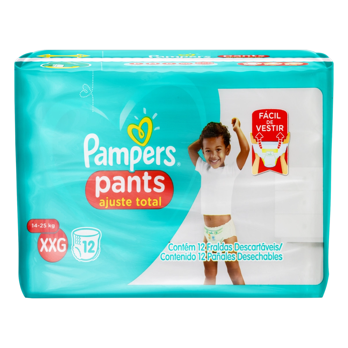 Fralda Descartável Infantil Pants Pampers Ajuste Total Xxg Pacote 12 Unidades