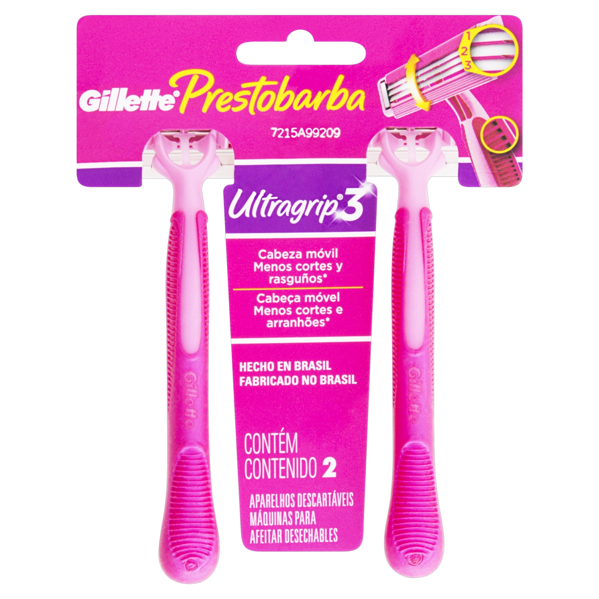 Aparelho Descartável Para Depilar Gillette Prestobarba3 Ultragrip 2 Unidades