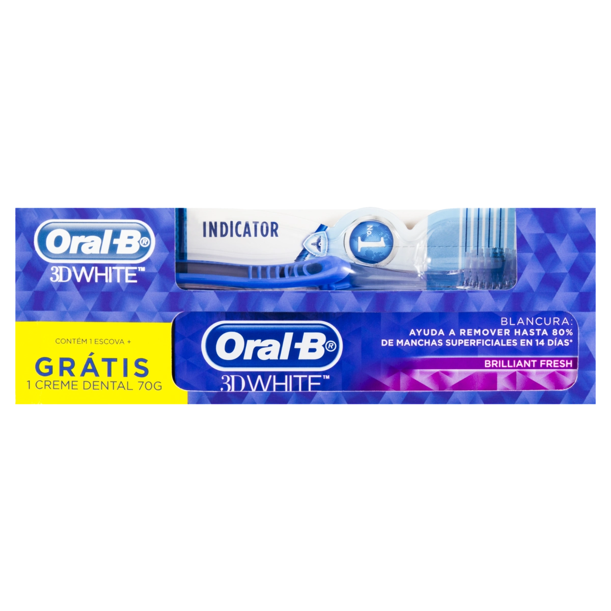 Kit Escova Dental Macia Oral B 3d White Indicator Grátis Creme Dental Brilliant Fresh