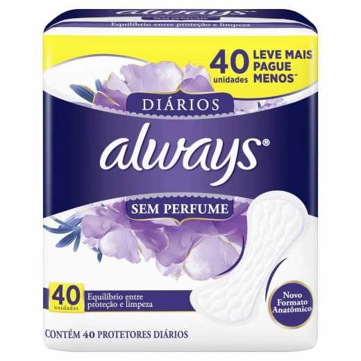 Protetor Diário Sem Abas E Perfume Always Pacote 40 Unidades