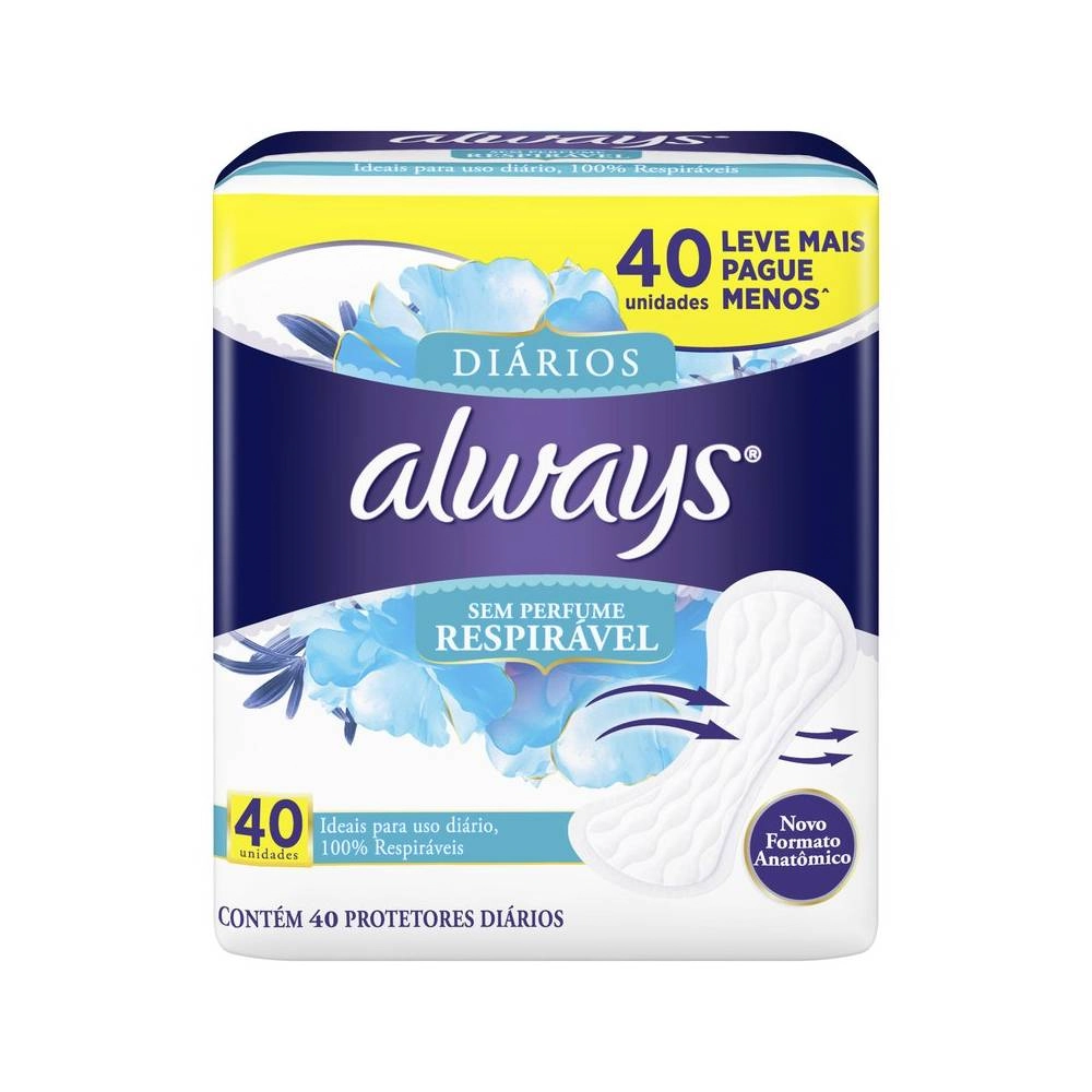 Protetor Diário Sem Abas Respirável Always Pacote 40 Unidades