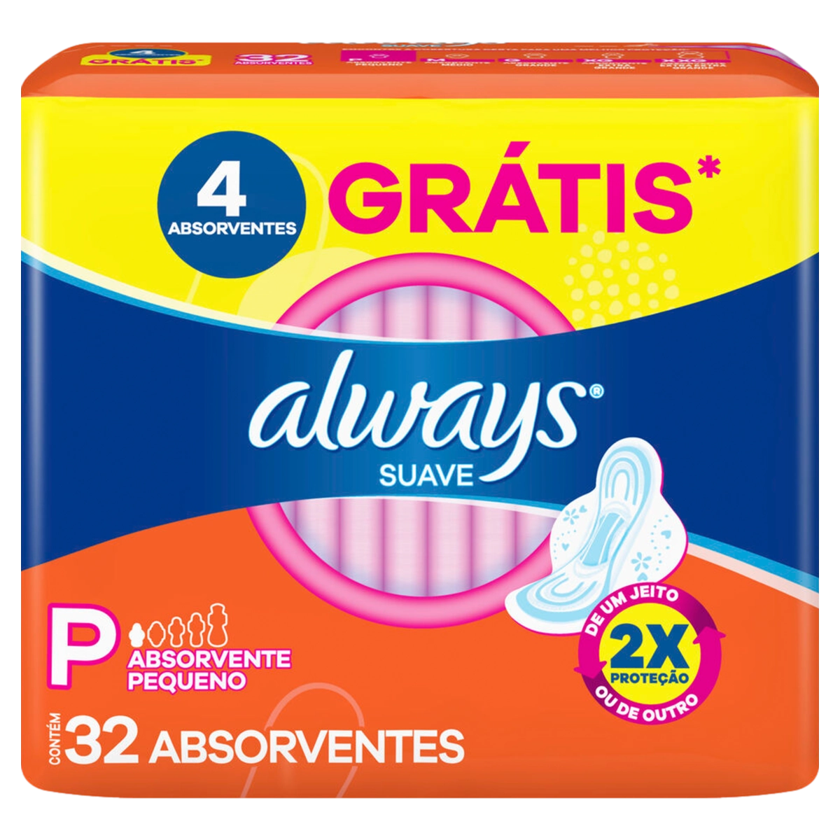 Absorvente Com Abas Suave Always P Pacote 32 Unidades Grátis 4 Absorventes