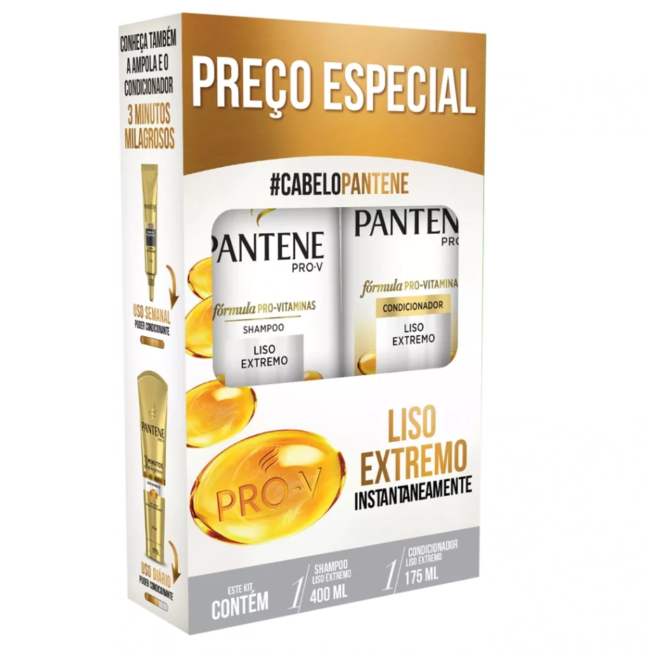 Kit Shampoo 400ml Condicionador 175ml Pantene Liso Extremo