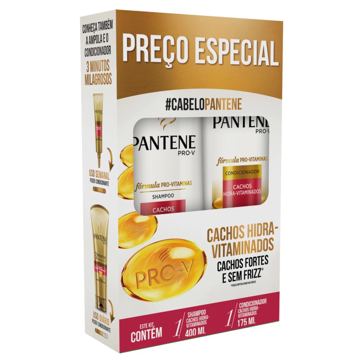 Kit Shampoo 400ml Condicionador 175ml Pantene Cachos Hidra Vitaminados