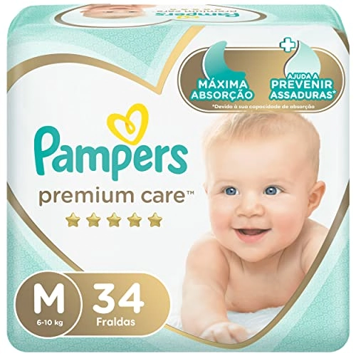 Fralda Descartável Infantil Pampers Premium Care M Pacote 34 Unidades