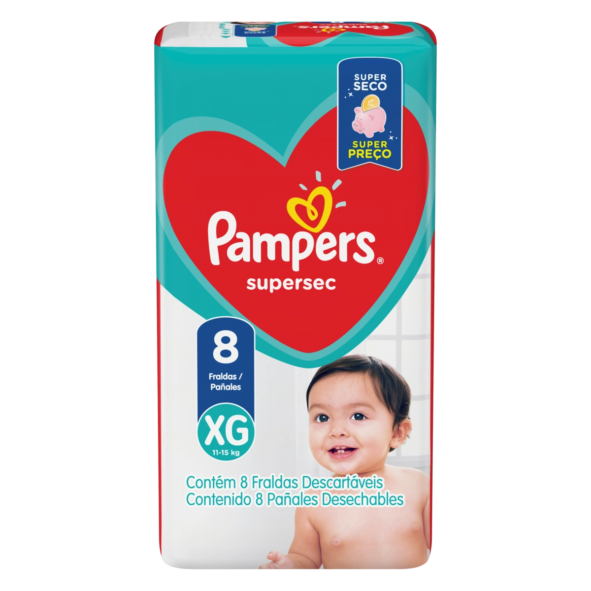 Fralda Descartável Infantil Pampers Supersec Xg Pacote 8 Unidades