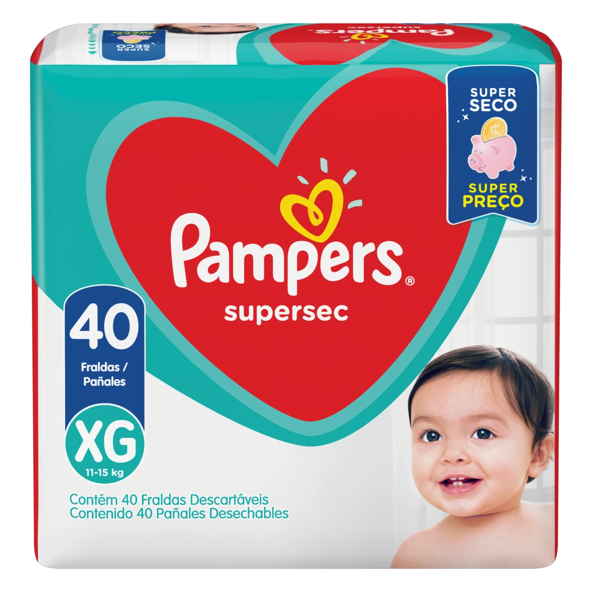 Fralda Descartável Infantil Pampers Supersec Xg Pacote 40 Unidades