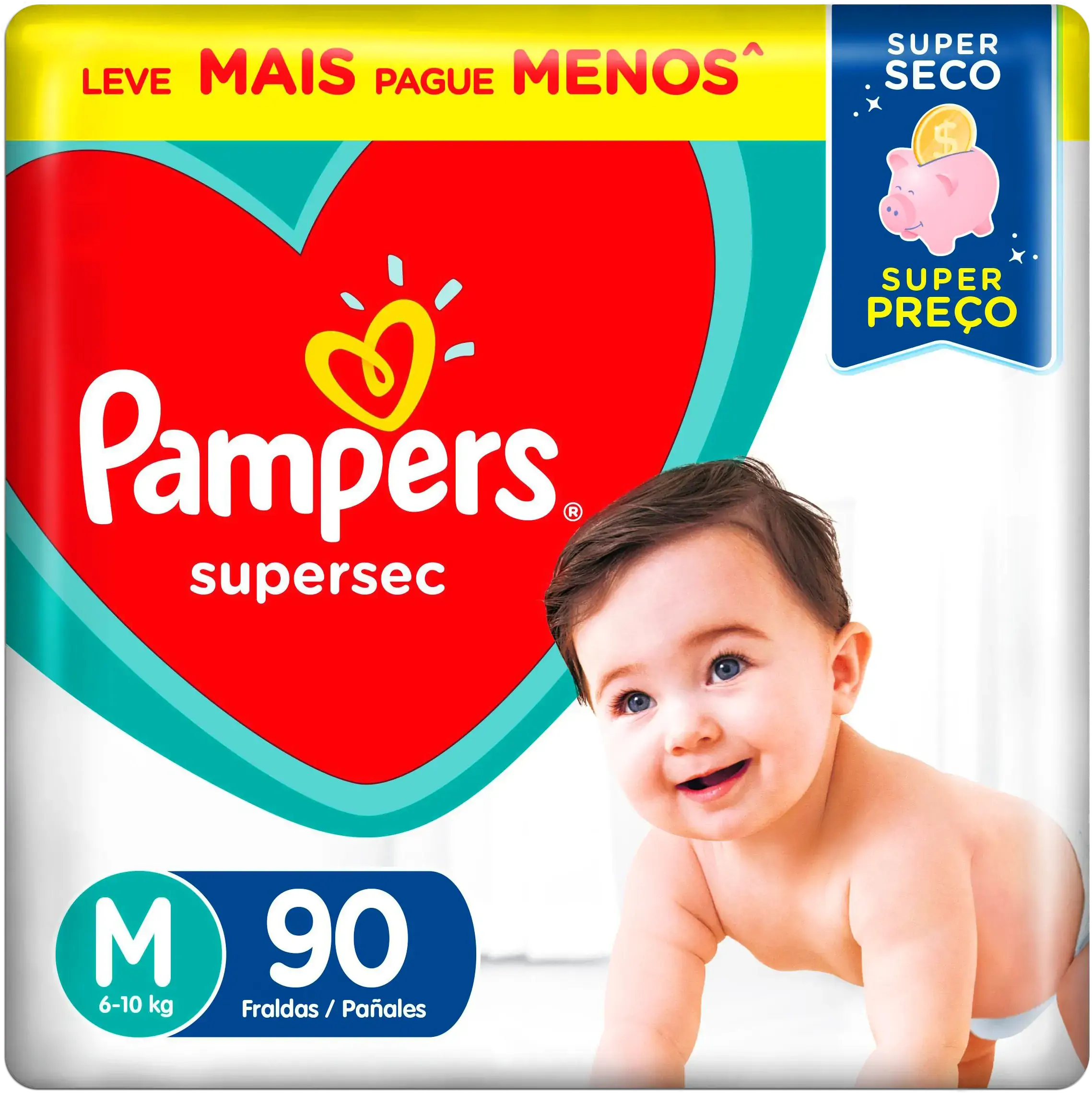 Fralda Descartável Infantil Pampers Supersec M Pacote 90 Unidades Leve Mais Pague Menos