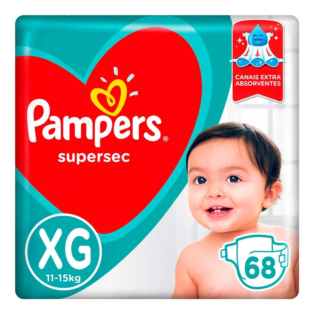 Fralda Descartável Infantil Pampers Supersec Xg Pacote 68 Unidades Leve Mais Pague Menos