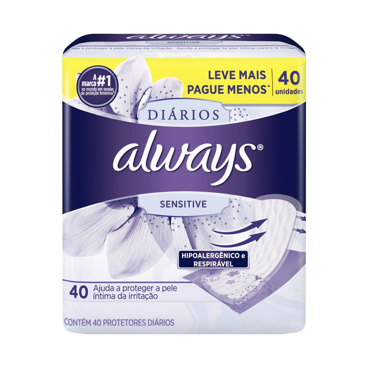 Protetor Diário Sem Abas Sem Perfume Always Pacote 40 Unidades