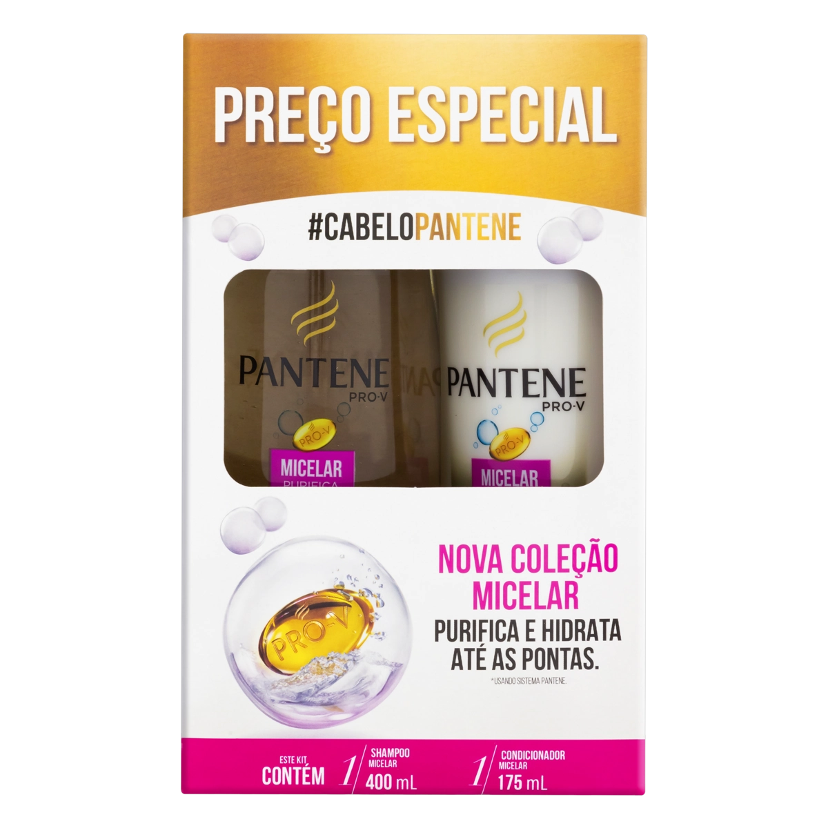 Kit Shampoo 400ml Condicionador 175ml Pantene Micelar Purifica Hidrata