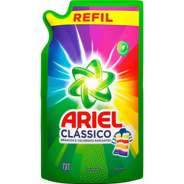 Lava Roupas Líquido Roupas Brancas E Coloridas Ariel Cores Radiantes Sachê 1,8l Embalagem Econômica
