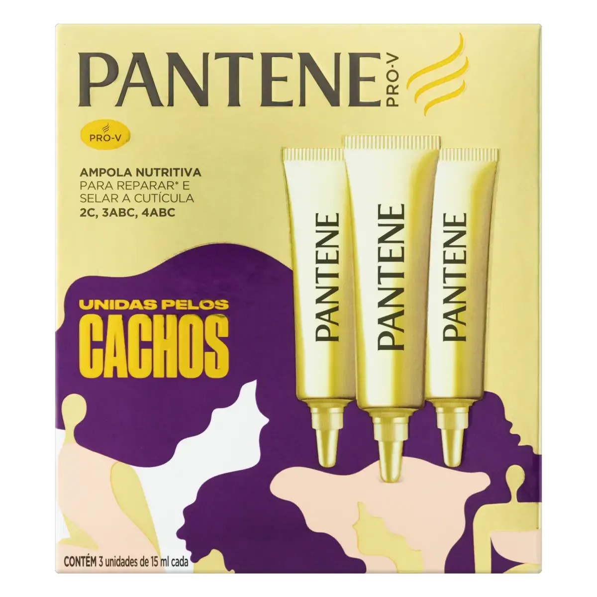 Ampola De Tratamento Nutritiva Pantene Unidas Pelos Cachos Caixa 3 Unidades 15ml Cada