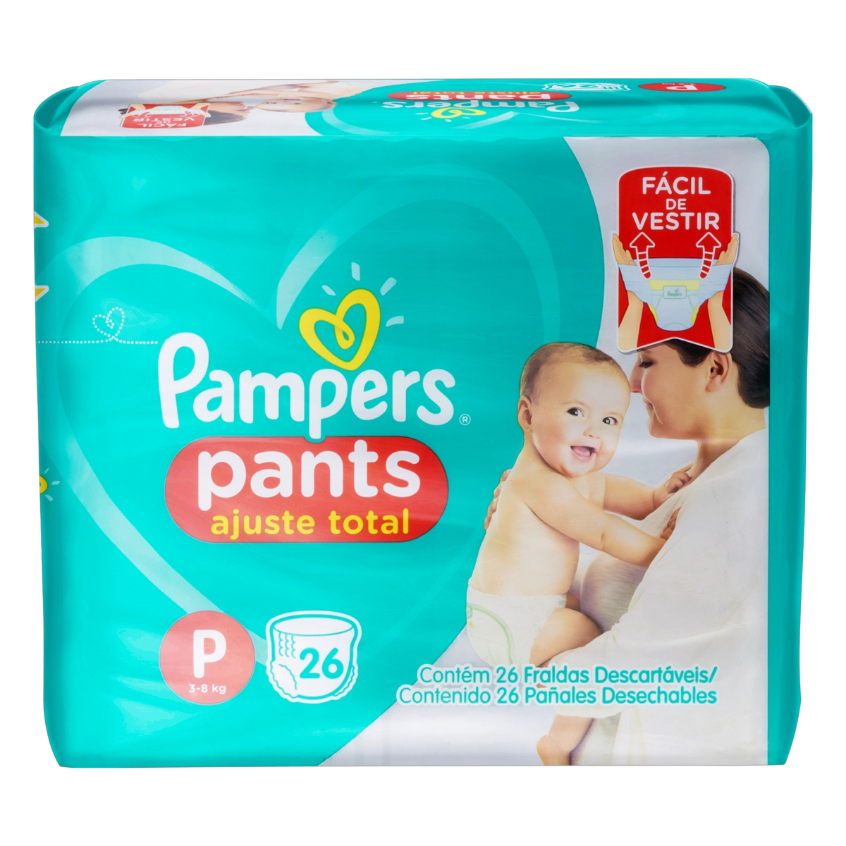 Fralda Descartável Infantil Pants Pampers Ajuste Total P Pacote 26 Unidades