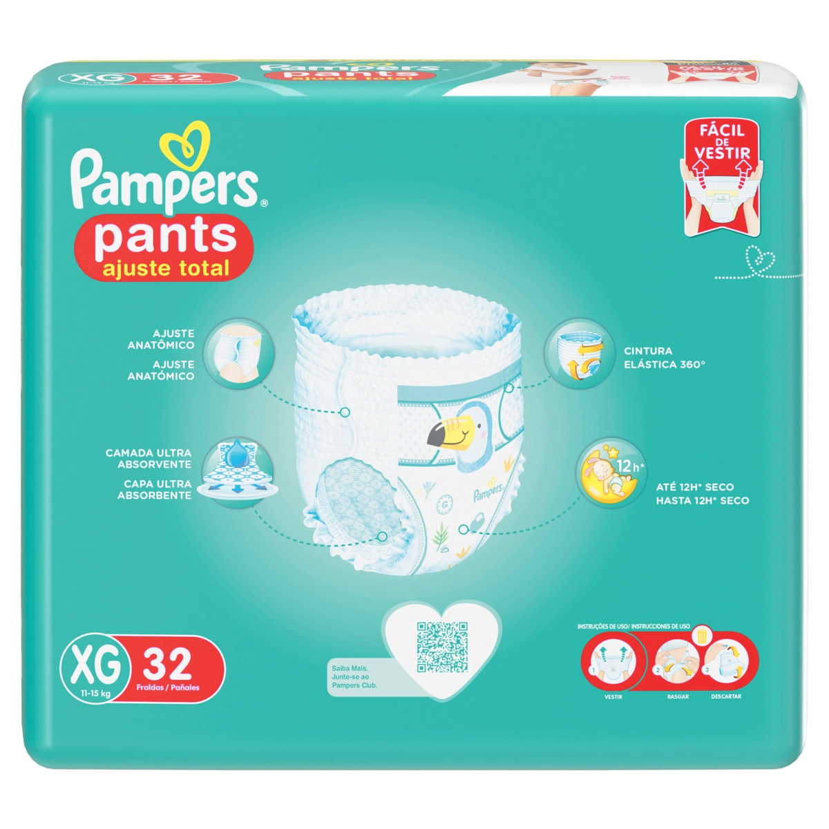 Fralda Descartável Infantil Pants Pampers Ajuste Total Xg Pacote 30 Unidades Grátis 2 Fraldas