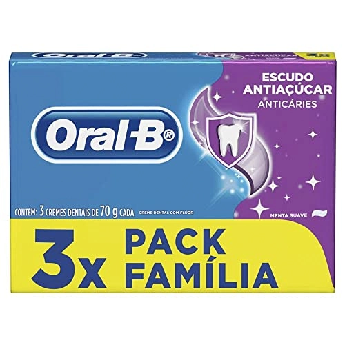 Pack Creme Dental Menta Suave Oral B Escudo Antiaçúcar Caixa 3 Unidades 70g Cada Família