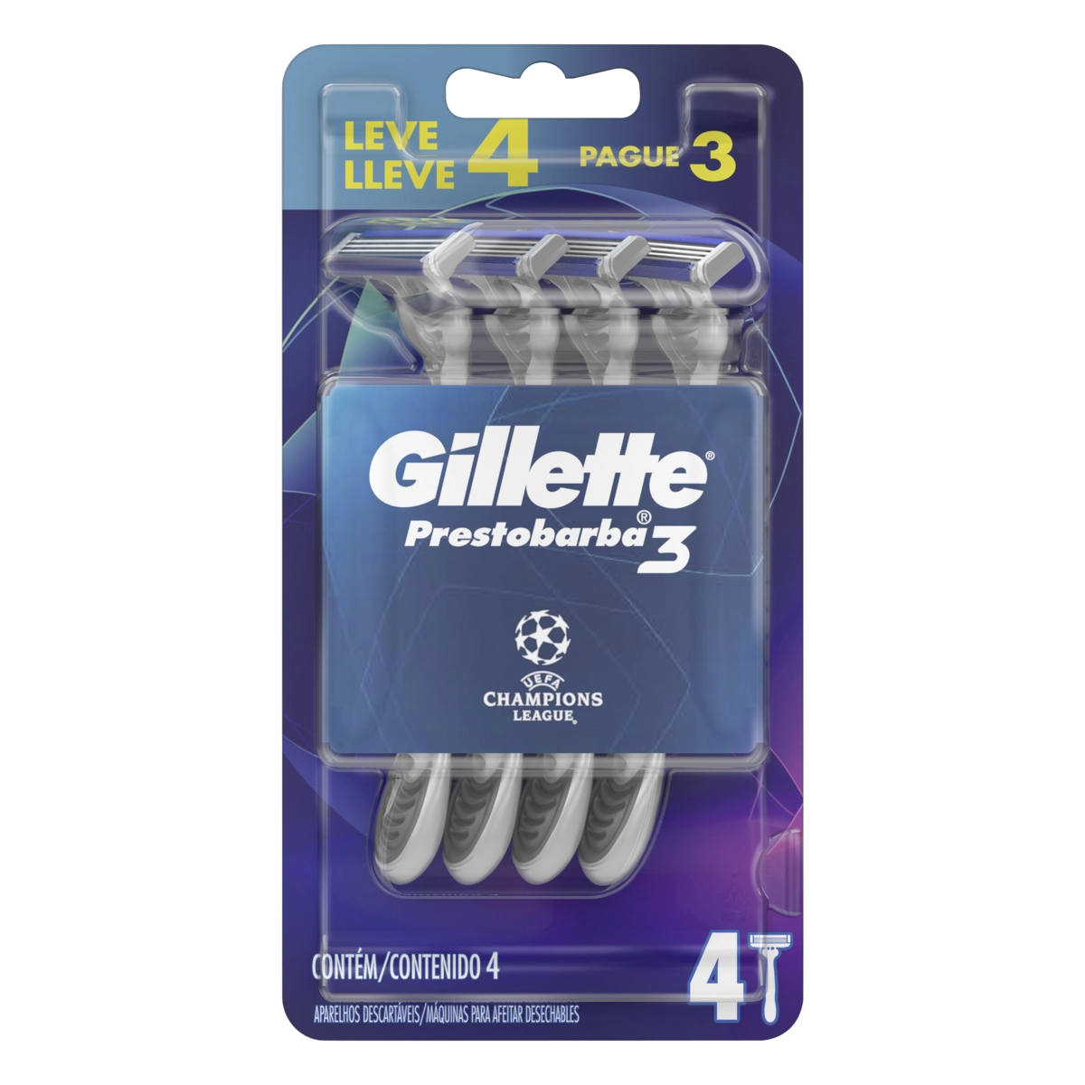 Aparelho Descartável Para Barbear Uefa Champions League Gillette Prestobarba3 Leve 4 Pague 3 Unidade