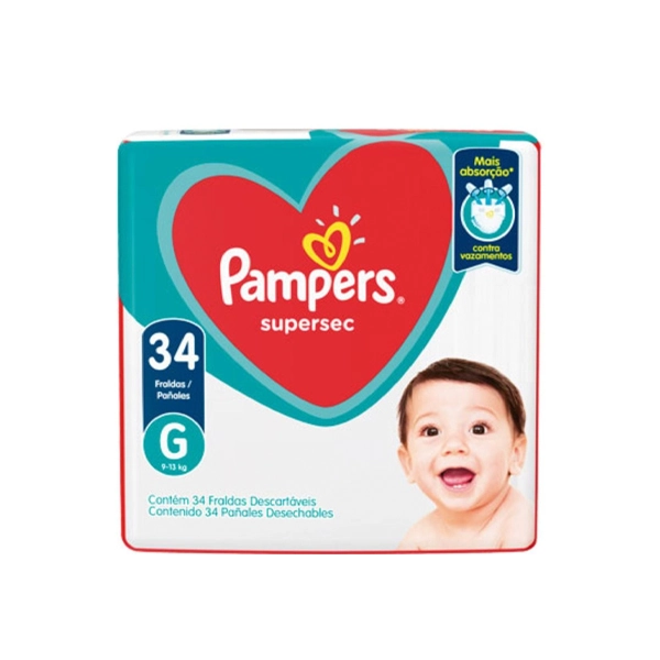 Fralda Descartável Infantil Pampers Supersec G Pacote 34 Unidades