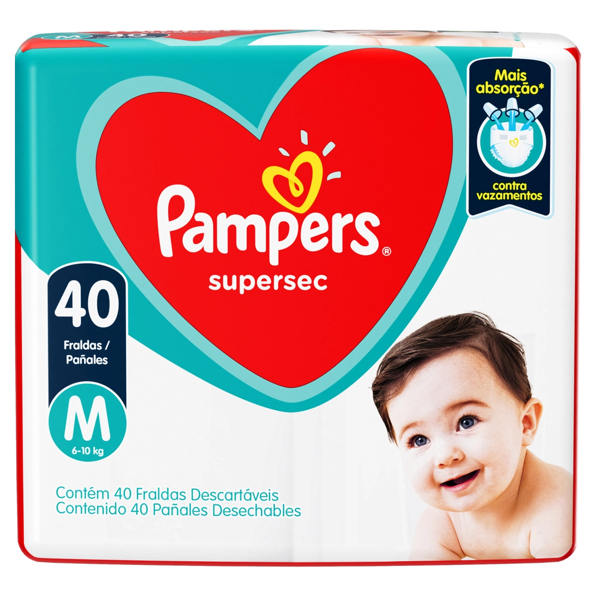 Fralda Descartável Infantil Pampers Supersec M Pacote 40 Unidades