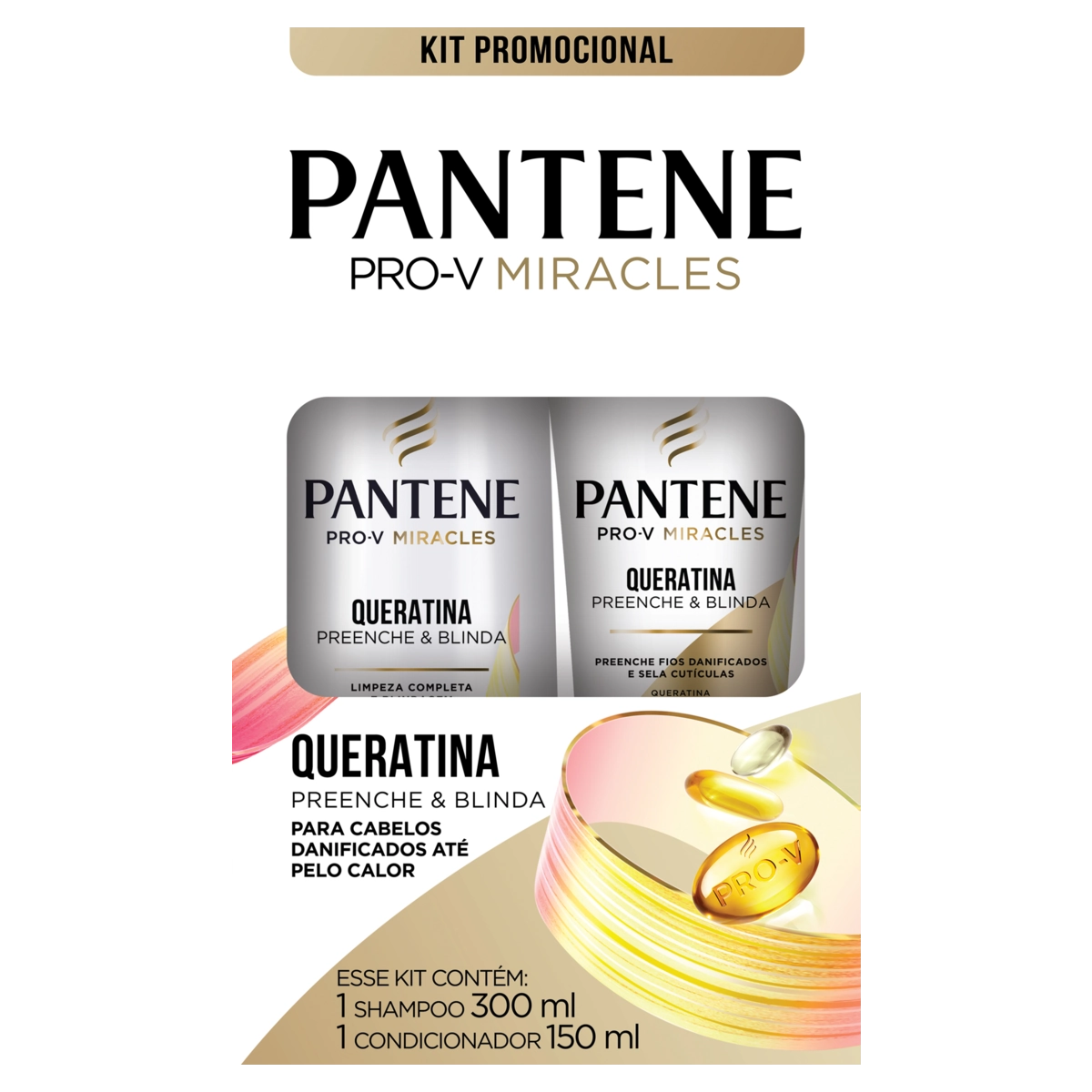 Kit Shampoo 300ml Condicionador 150ml Pantene Queratina Preenche Blinda