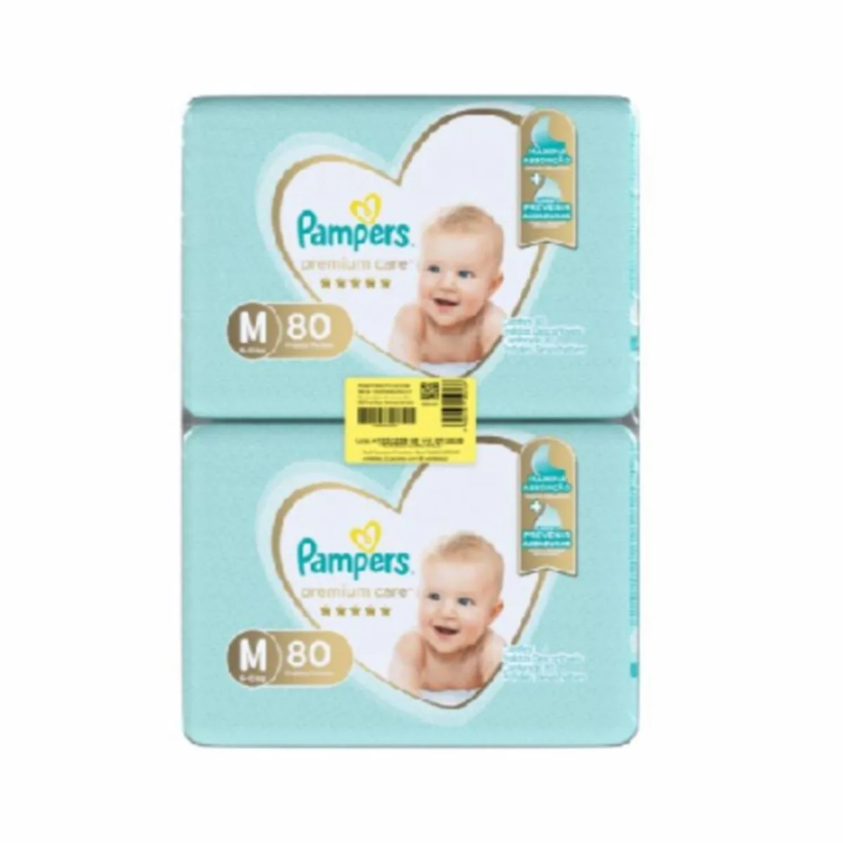 Fralda Descartável Infantil Pampers Premium Care M 6 A 10Kg Pacote 2 Unidades 80 Fraldas Cada Pacote