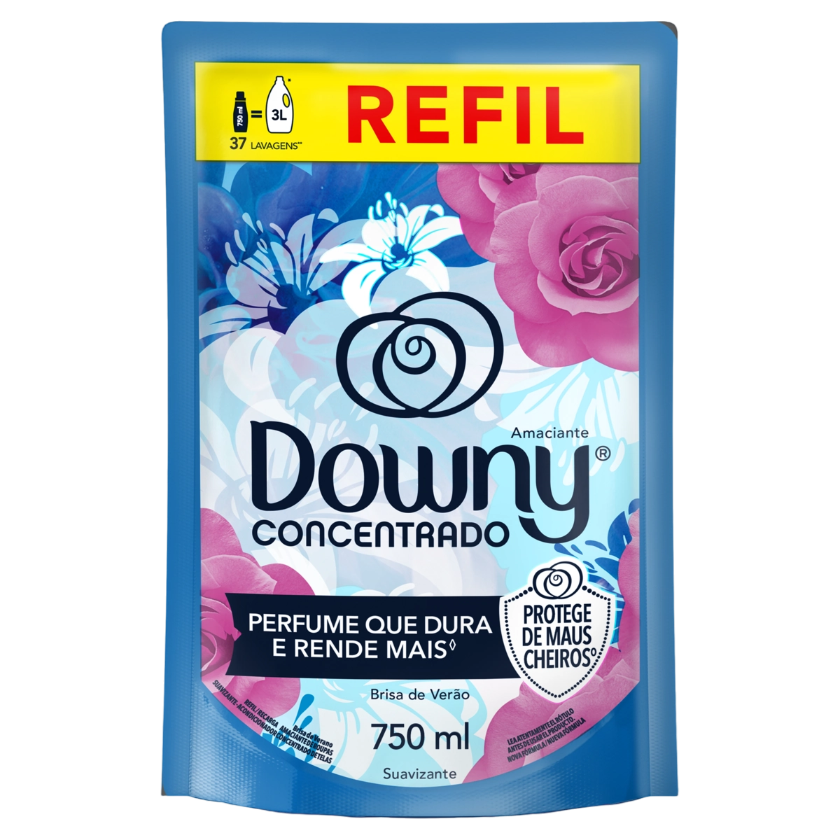 Amaciante De Roupa Concentrado Brisa De Verão Downy Sachê 750ml Refil
