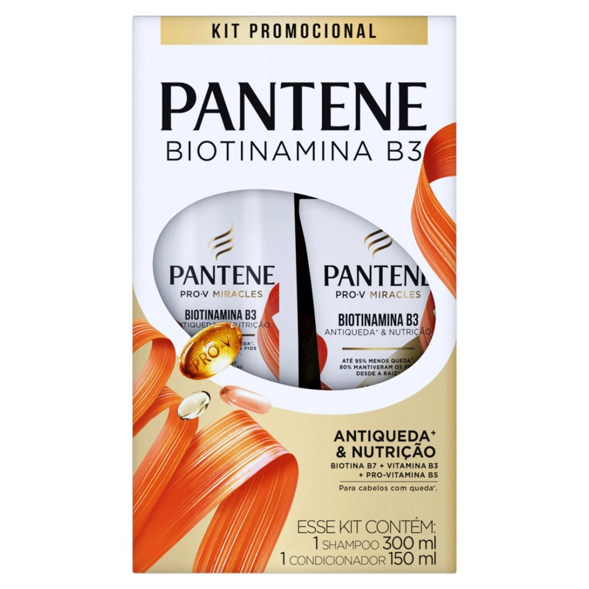 Kit Shampoo 300ml Condicionador Antiquebra 150ml Pantene Biotinamina B3 Antiqueda Nutrição