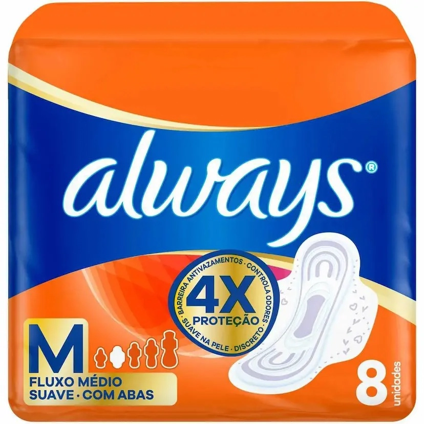 Absorvente Com Abas Suave Always M Pacote 8 Unidades