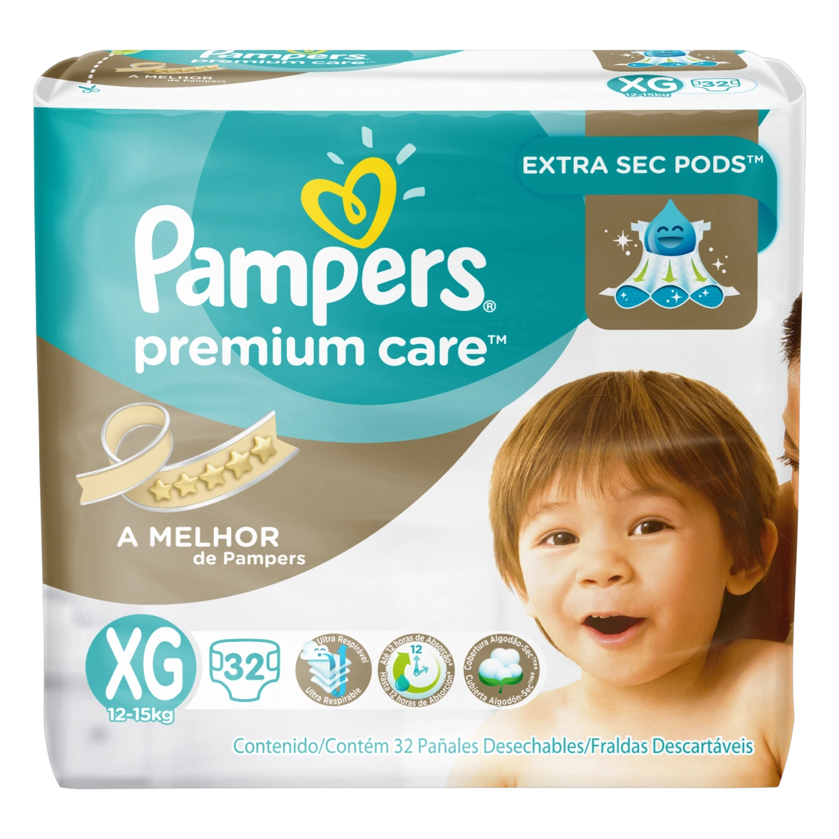 Fralda Descartável Infantil Pampers Premium Care Xg Pacote 32 Unidades