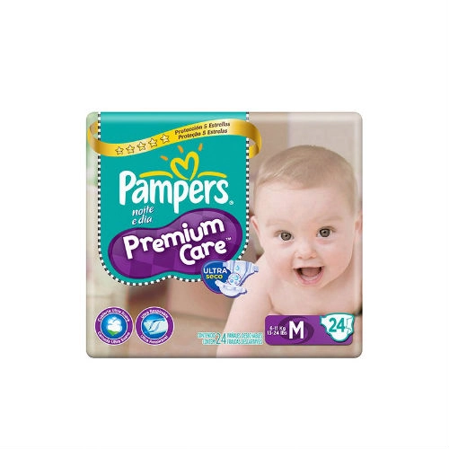 Fralda Descartável Infantil Pampers Premium Care M Pacote 24 Unidades